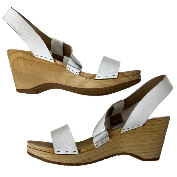 Free People Slingback Wedge Wood Boho Dune Beach Leather Chunky Sandals Heels - Picture 7 of 10